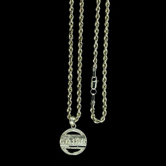 10K Real Gold Rope Chain and Last Supper Pendant Set - Picture 1 of 9